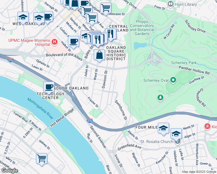 map of restaurants, bars, coffee shops, grocery stores, and more near 3323 Parkview Avenue in Pittsburgh