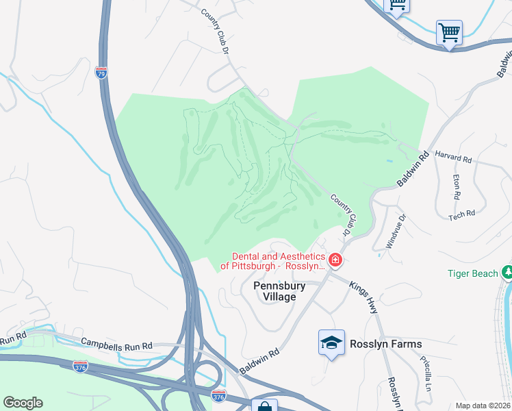 map of restaurants, bars, coffee shops, grocery stores, and more near in Crafton