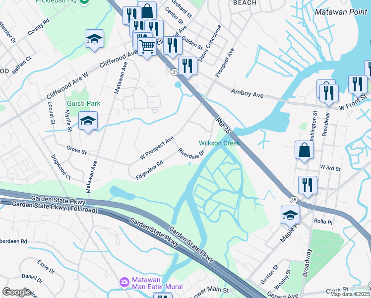 map of restaurants, bars, coffee shops, grocery stores, and more near 330 Riverdale Drive in Keyport