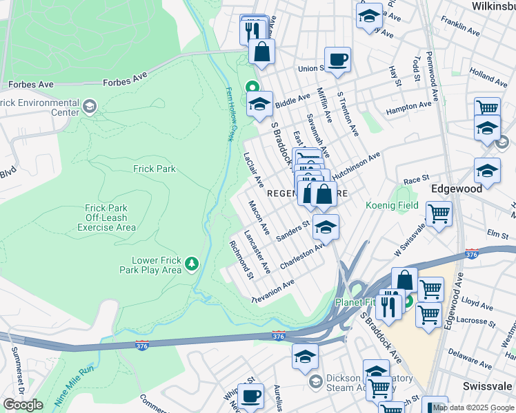 map of restaurants, bars, coffee shops, grocery stores, and more near 1015 Macon Avenue in Pittsburgh