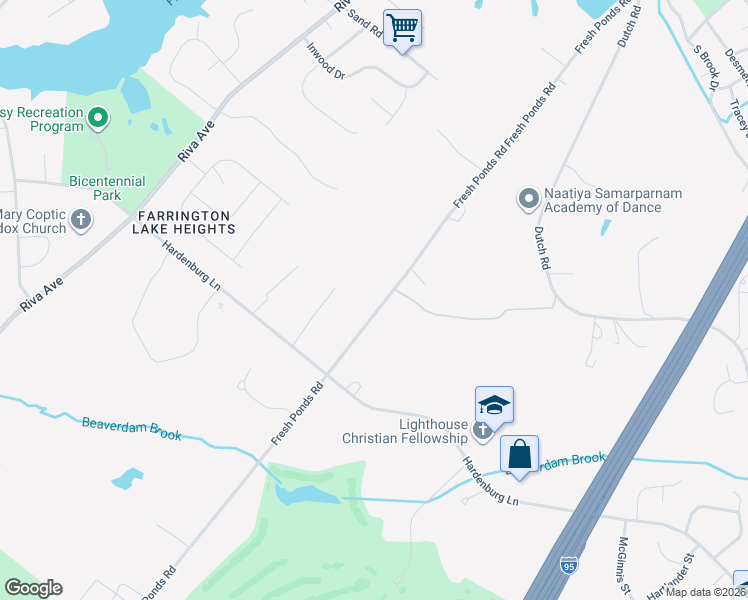 map of restaurants, bars, coffee shops, grocery stores, and more near 73 Fresh Ponds Road in East Brunswick