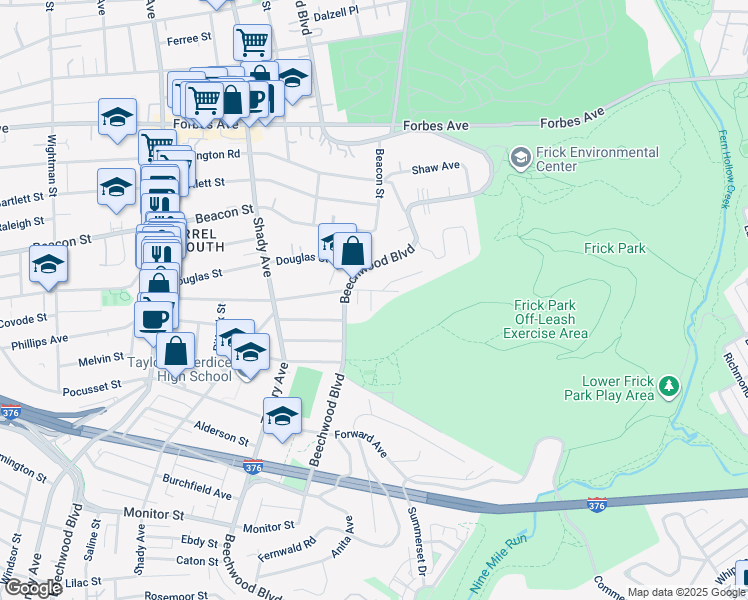 map of restaurants, bars, coffee shops, grocery stores, and more near 2201 Imperial Street in Pittsburgh