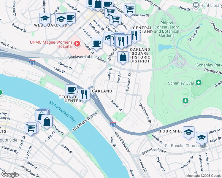 map of restaurants, bars, coffee shops, grocery stores, and more near 3245 Hardie Way in Pittsburgh