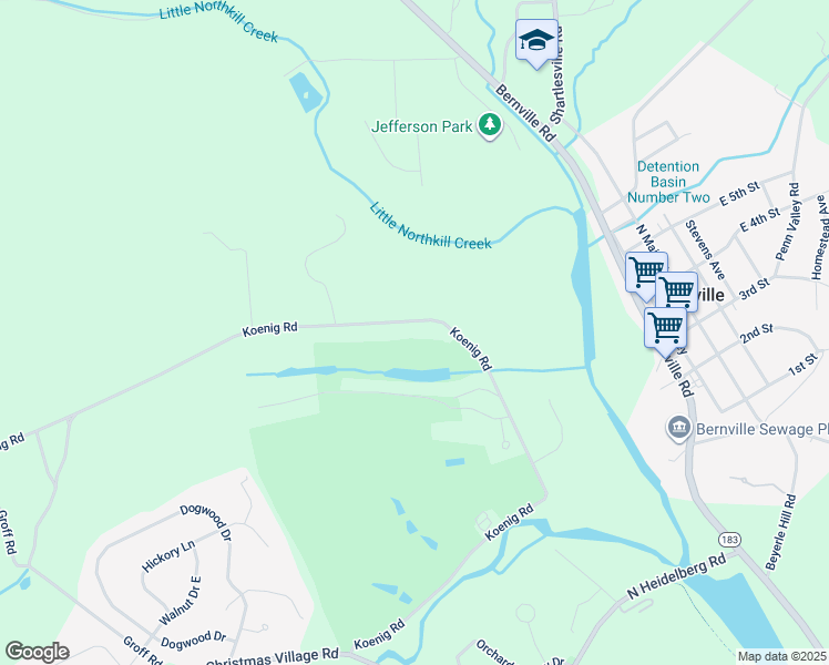 map of restaurants, bars, coffee shops, grocery stores, and more near 204 Koenig Road in Bernville