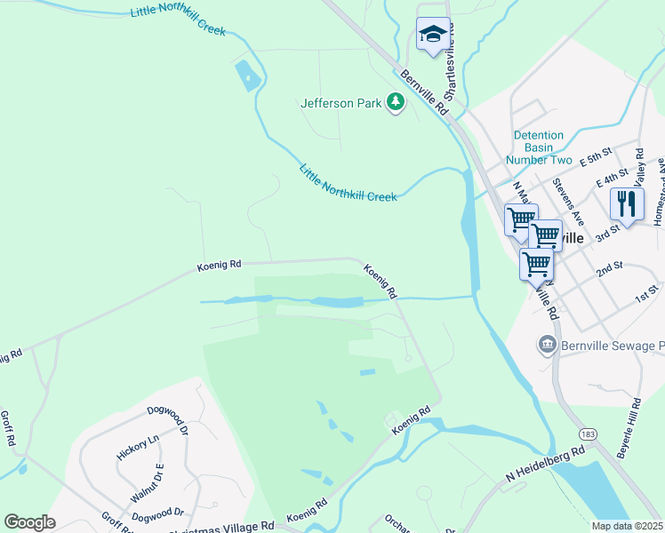 map of restaurants, bars, coffee shops, grocery stores, and more near 204 Koenig Road in Bernville