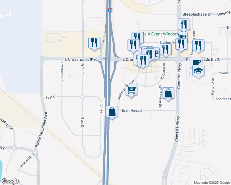 map of restaurants, bars, coffee shops, grocery stores, and more near 3915 Peralta Drive in Loveland