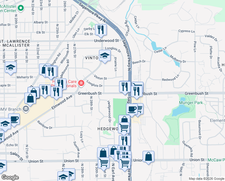 map of restaurants, bars, coffee shops, grocery stores, and more near 3224 Longlois Drive in Lafayette