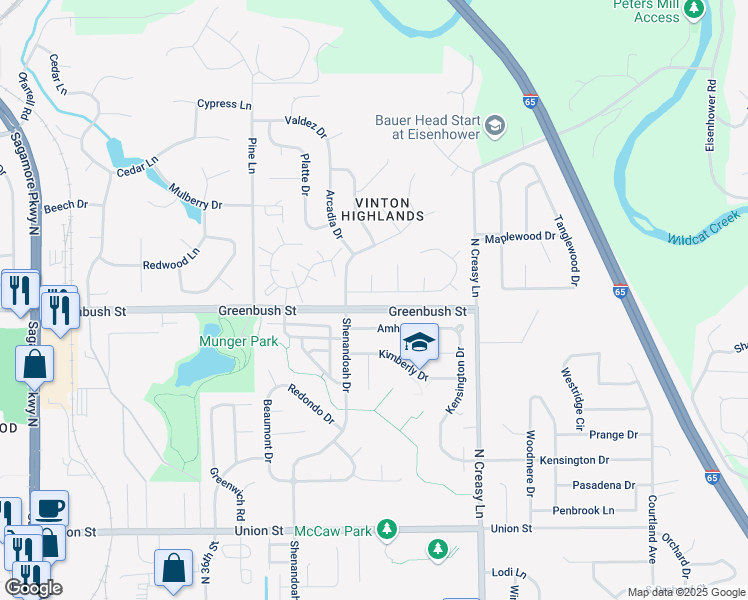 map of restaurants, bars, coffee shops, grocery stores, and more near 3713 Tularosa Drive in Lafayette