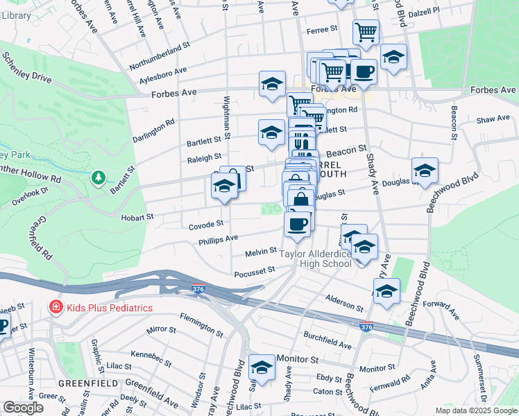 map of restaurants, bars, coffee shops, grocery stores, and more near 5646 Hobart Street in Pittsburgh