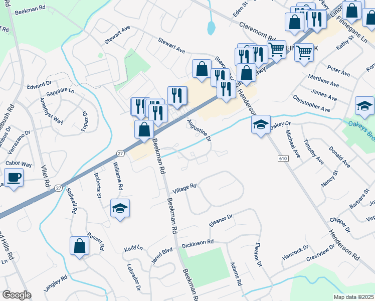 map of restaurants, bars, coffee shops, grocery stores, and more near 54 Curtis Court in South Brunswick Township