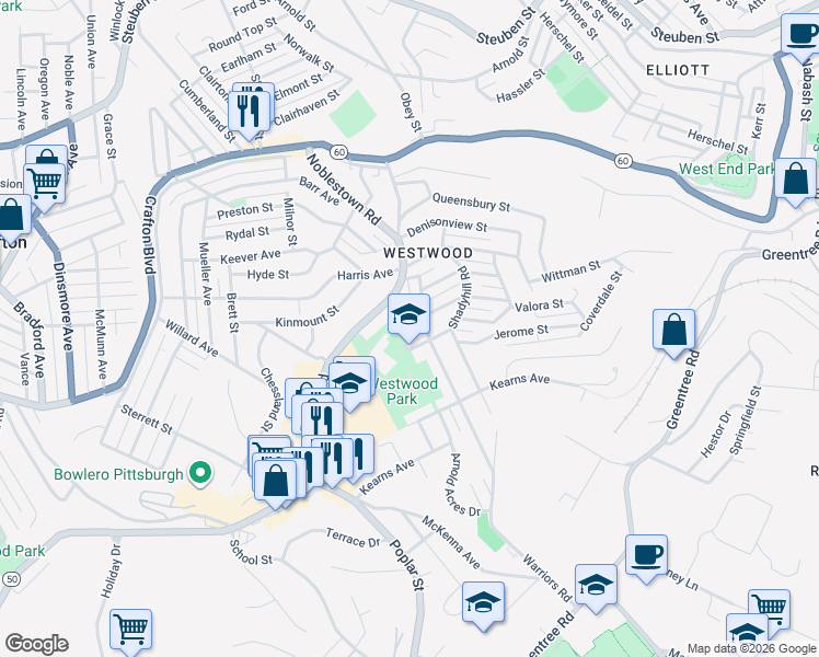 map of restaurants, bars, coffee shops, grocery stores, and more near 25 Guyland Street in Pittsburgh