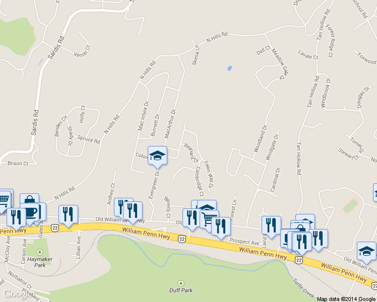 map of restaurants, bars, coffee shops, grocery stores, and more near 4331 Reynard Drive in Murrysville