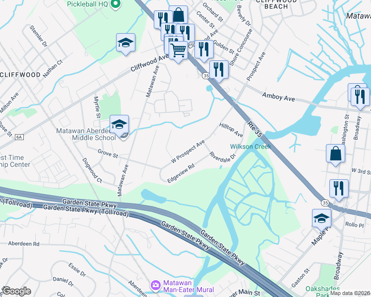 map of restaurants, bars, coffee shops, grocery stores, and more near 306 West Prospect Avenue in Keyport