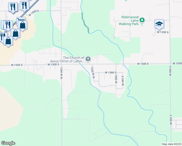 map of restaurants, bars, coffee shops, grocery stores, and more near 1578 1220 West Street in Vernal