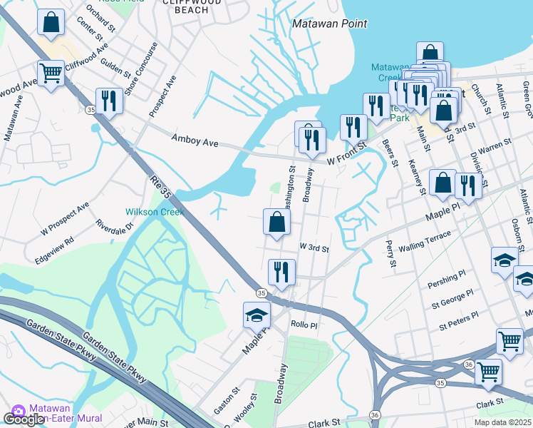 map of restaurants, bars, coffee shops, grocery stores, and more near 90 Therese Avenue in Keyport