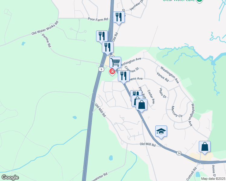 map of restaurants, bars, coffee shops, grocery stores, and more near Triangle Road in Old Bridge Township