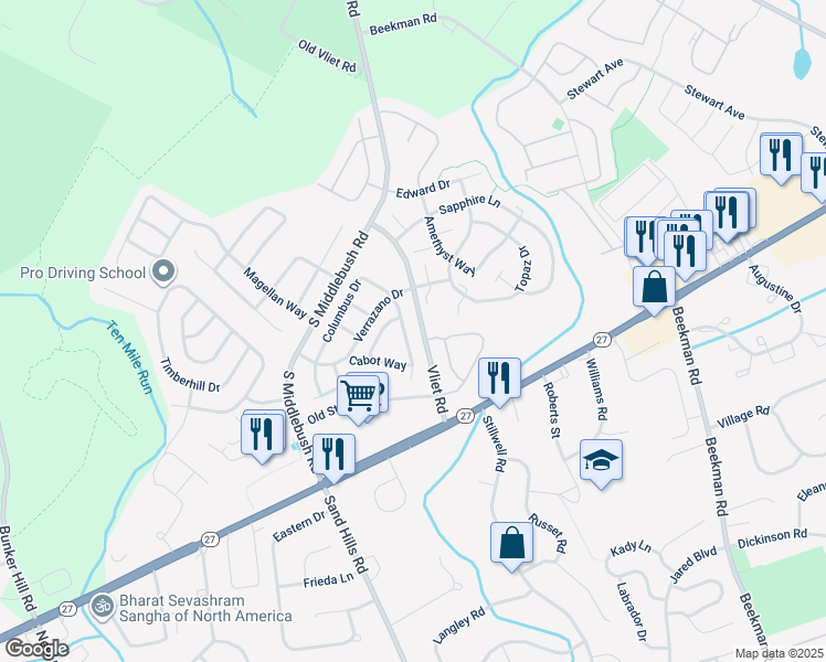map of restaurants, bars, coffee shops, grocery stores, and more near 26 Hudson Court in Franklin Township