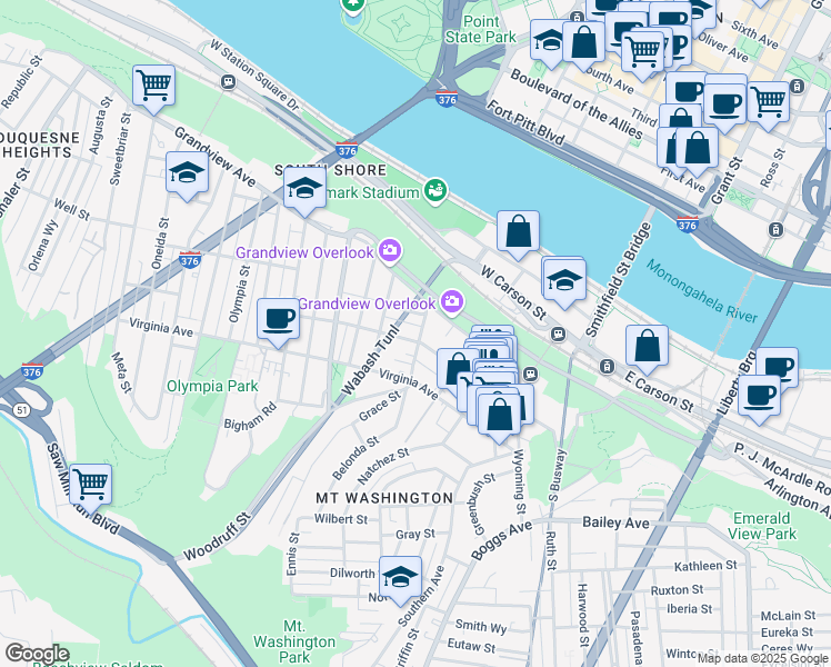 map of restaurants, bars, coffee shops, grocery stores, and more near 129 Kearsarge Street in Pittsburgh