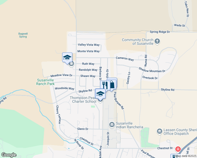 map of restaurants, bars, coffee shops, grocery stores, and more near 1170 Barbara Street in Susanville