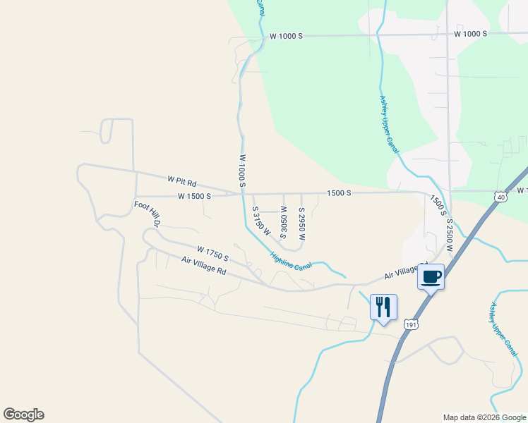 map of restaurants, bars, coffee shops, grocery stores, and more near West 1550 South in Uintah County