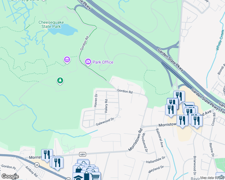 map of restaurants, bars, coffee shops, grocery stores, and more near 4c Haven Drive in Matawan