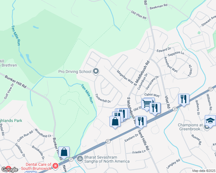 map of restaurants, bars, coffee shops, grocery stores, and more near 3 Mine Brook Lane in Franklin Township