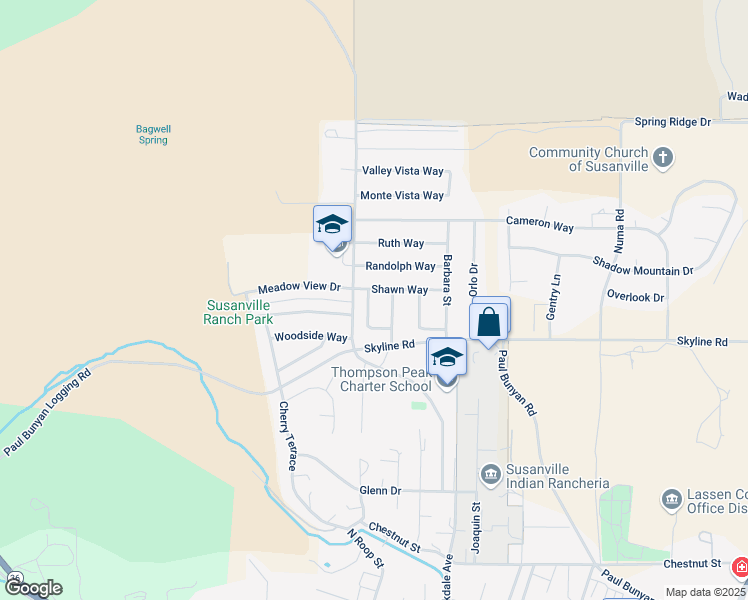 map of restaurants, bars, coffee shops, grocery stores, and more near 1175 Brian Court in Susanville