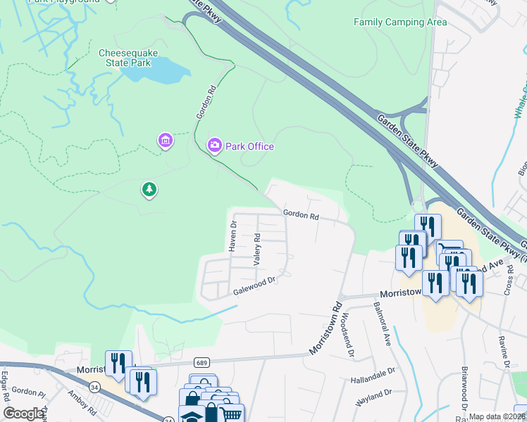 map of restaurants, bars, coffee shops, grocery stores, and more near 4c Haven Drive in Matawan