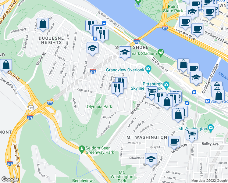 map of restaurants, bars, coffee shops, grocery stores, and more near 319 Labelle Street in Pittsburgh