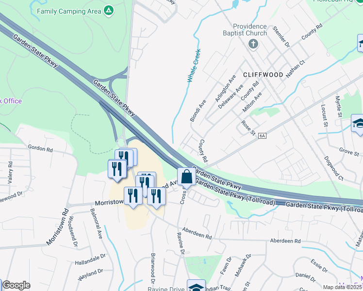 map of restaurants, bars, coffee shops, grocery stores, and more near 60 County Road in Aberdeen Township