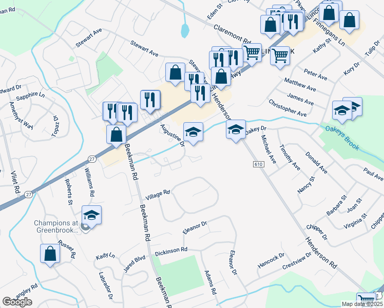 map of restaurants, bars, coffee shops, grocery stores, and more near 58 Colleen Court in South Brunswick Township
