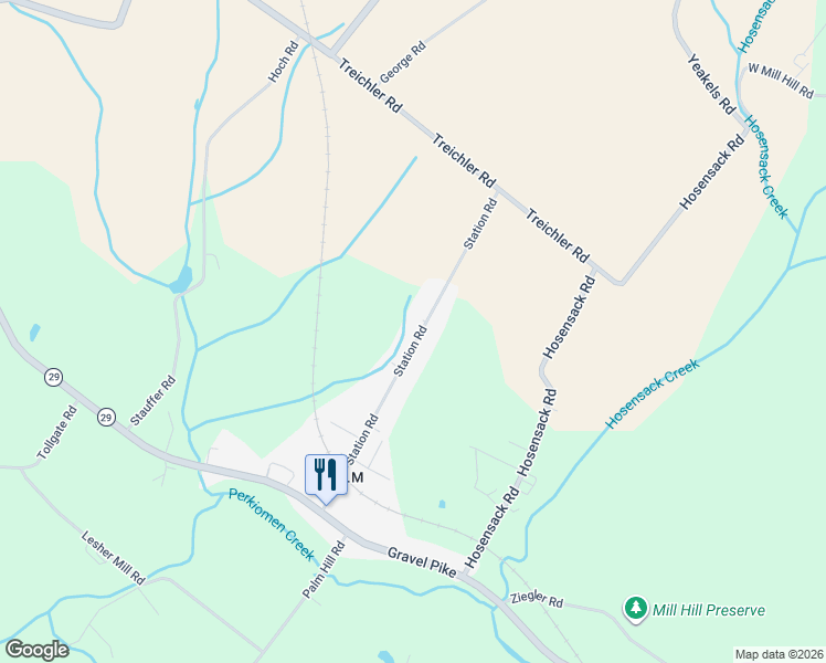 map of restaurants, bars, coffee shops, grocery stores, and more near 1185 Station Road in Montgomery County