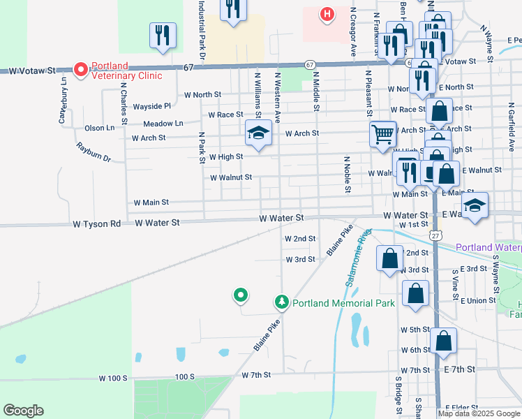 map of restaurants, bars, coffee shops, grocery stores, and more near South Williams Street in Portland