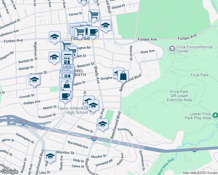 map of restaurants, bars, coffee shops, grocery stores, and more near 6333 Phillips Avenue in Pittsburgh