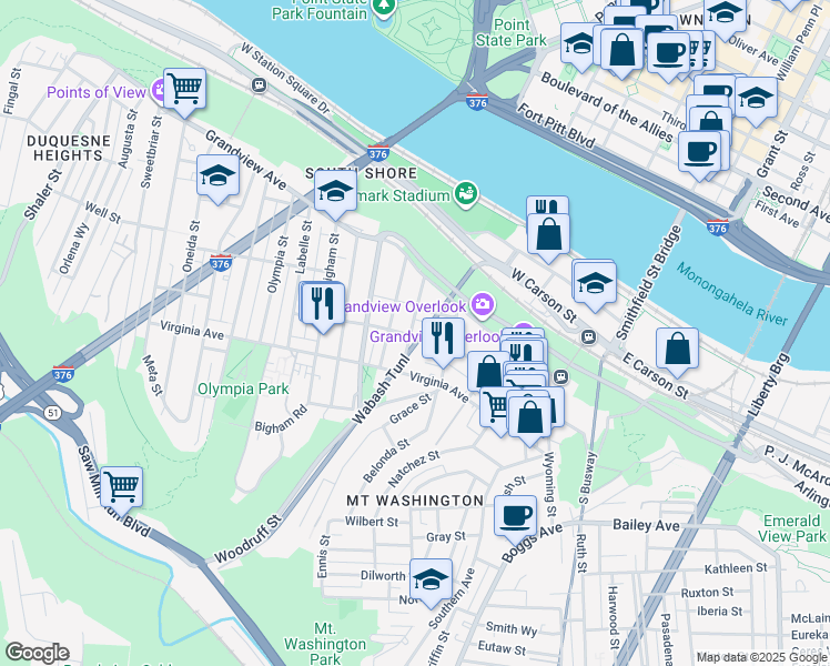 map of restaurants, bars, coffee shops, grocery stores, and more near 157 Bertha Street in Pittsburgh