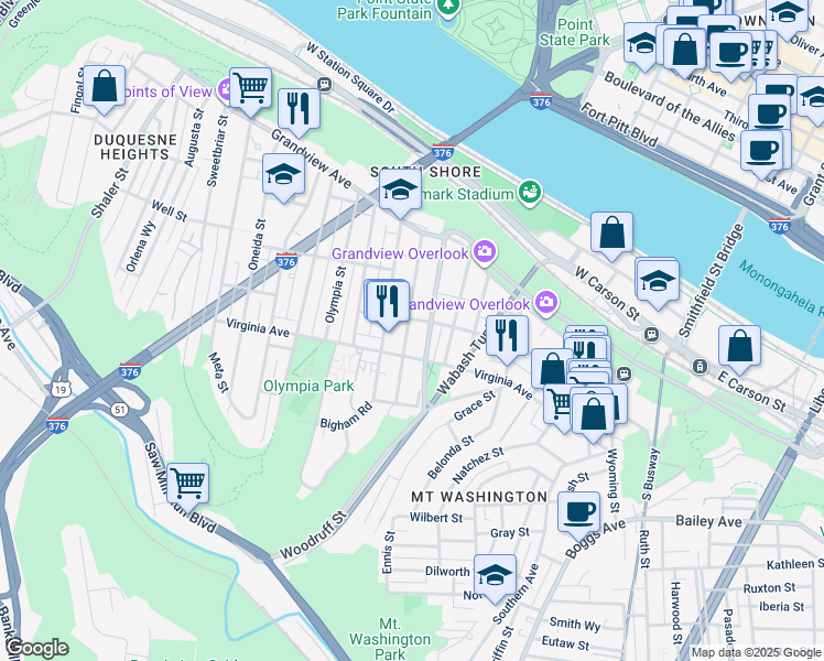 map of restaurants, bars, coffee shops, grocery stores, and more near 214 Amabell Street in Pittsburgh