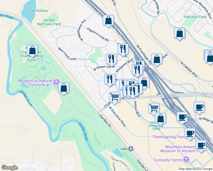 map of restaurants, bars, coffee shops, grocery stores, and more near 3616 Wild Flower Court in Lehi