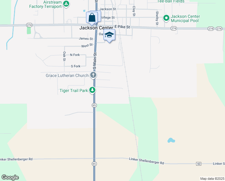 map of restaurants, bars, coffee shops, grocery stores, and more near 201-217 Robb Avenue in Jackson Center