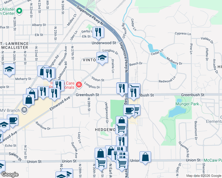 map of restaurants, bars, coffee shops, grocery stores, and more near 3224 Longlois Drive in Lafayette