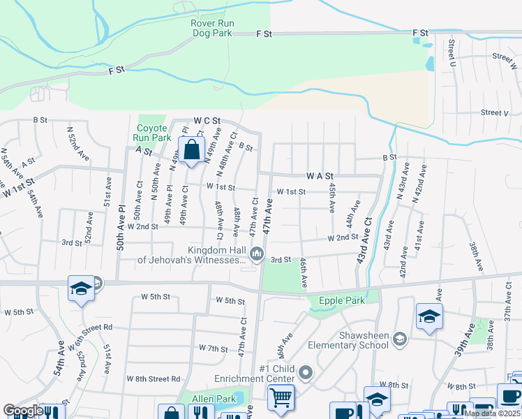 map of restaurants, bars, coffee shops, grocery stores, and more near 156 47th Avenue Court in Greeley