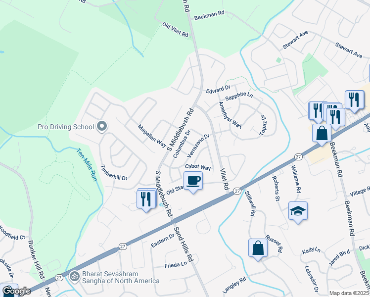 map of restaurants, bars, coffee shops, grocery stores, and more near 15 Diaz Court in Franklin Township