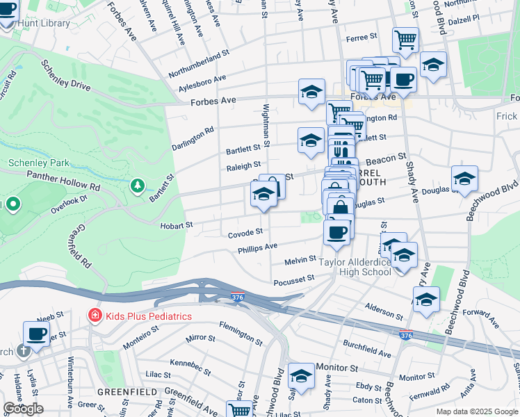 map of restaurants, bars, coffee shops, grocery stores, and more near in Pittsburgh