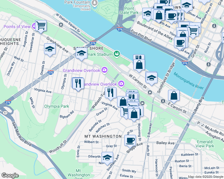 map of restaurants, bars, coffee shops, grocery stores, and more near 129 Kearsarge Street in Pittsburgh