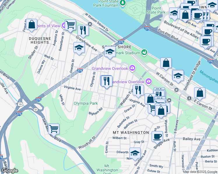 map of restaurants, bars, coffee shops, grocery stores, and more near 214 Amabell Street in Pittsburgh