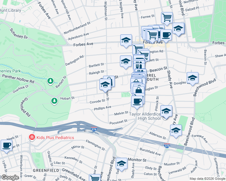 map of restaurants, bars, coffee shops, grocery stores, and more near in Pittsburgh