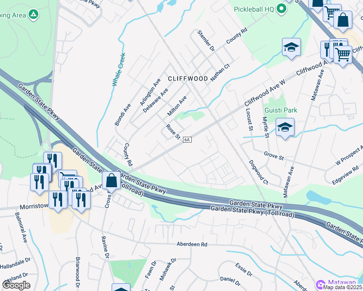 map of restaurants, bars, coffee shops, grocery stores, and more near 145 Cliffwood Avenue West in Aberdeen Township