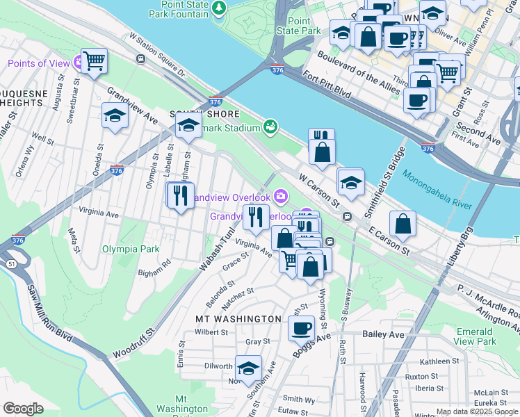 map of restaurants, bars, coffee shops, grocery stores, and more near 114 Kearsarge Street in Pittsburgh