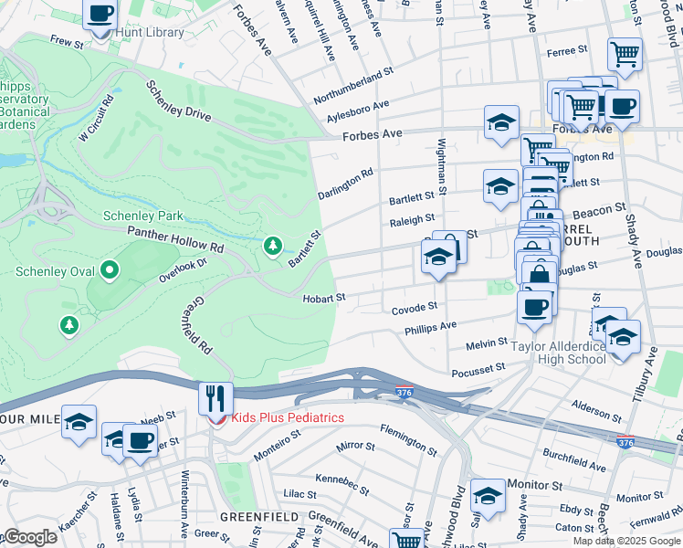 map of restaurants, bars, coffee shops, grocery stores, and more near 5405 Guarino Road in Pittsburgh