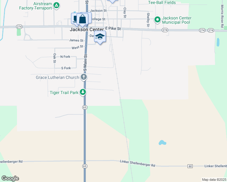 map of restaurants, bars, coffee shops, grocery stores, and more near 217 Robb Avenue in Jackson Center