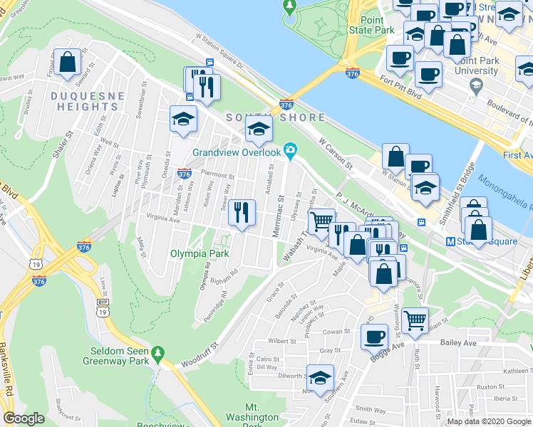 map of restaurants, bars, coffee shops, grocery stores, and more near 214 Amabell Street in Pittsburgh